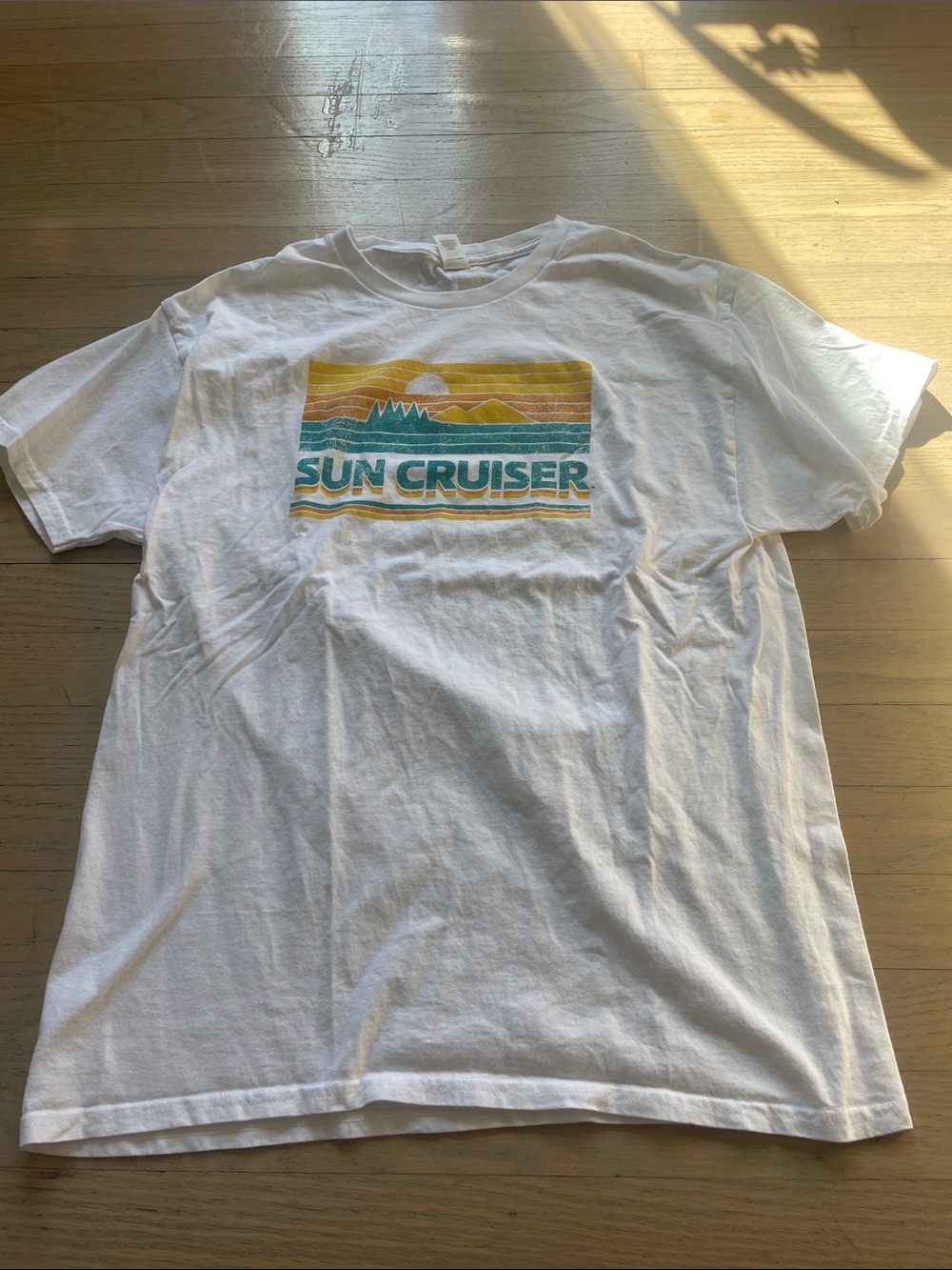 Hanes White Sun Cruiser Graphic Tee with Yellow and Teal Print